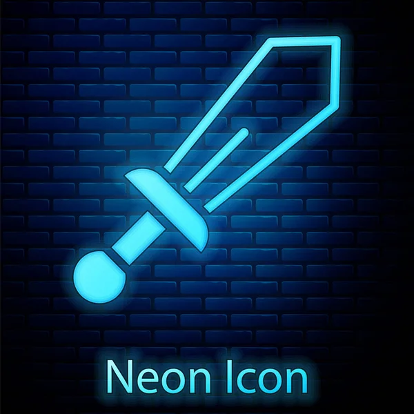 Leuchtende Neon Sword Spielzeugikone Isoliert Auf Backsteinwand Hintergrund Vektor — Stockvektor
