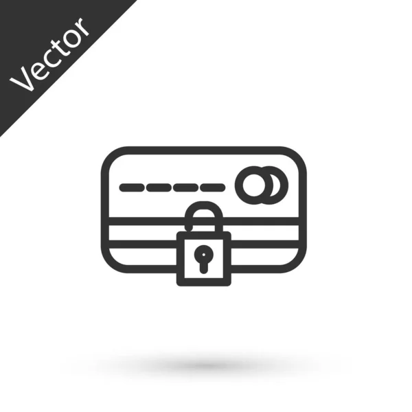 Grey Line Credit Card Lock Icon Isolated White Background Locked — Stock Vector