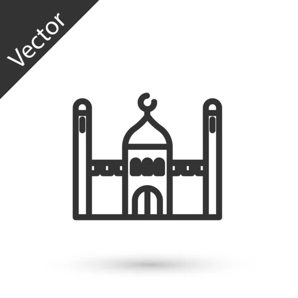 Icono Mezquita Musulmana Línea Gris Aislado Sobre Fondo Blanco Ilustración — Vector de stock