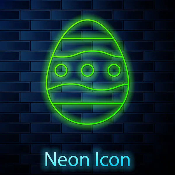 Glowing Neon Line Easter Egg Icon Isolated Brick Wall Background — Stock Vector