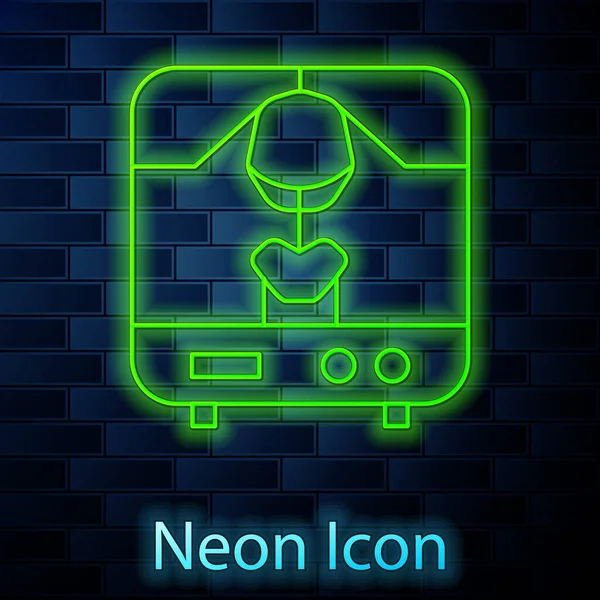Иконка Светящейся Неоновой Линии Рентгеновской Машины Изолирована Фоне Кирпичной Стены — стоковый вектор