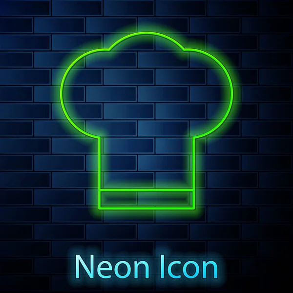 Leuchtende Neon Linie Kochmütze Symbol Isoliert Auf Backsteinwand Hintergrund Kochendes — Stockvektor