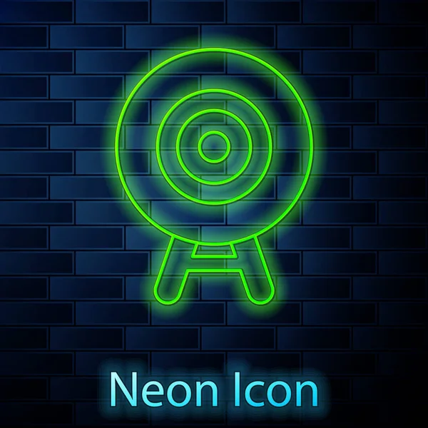 Glowing Neon Line Target Sport Icon Isolated Brick Wall Background — Stock Vector
