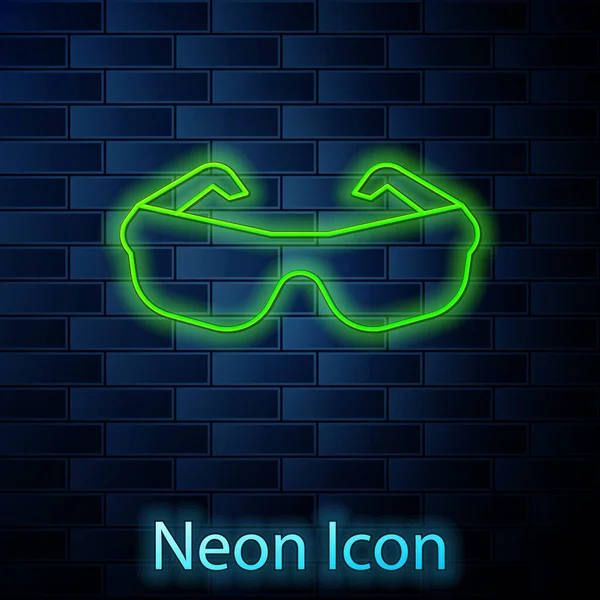 Leuchtende Neon Linien Brillen Ikone Isoliert Auf Backstein Hintergrund Brillengestell — Stockvektor