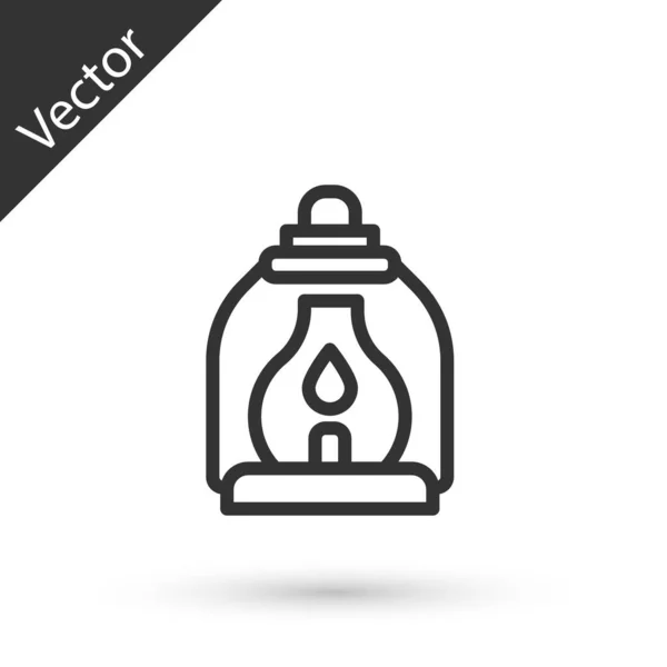 Grå Linje Camping Lykta Ikon Isolerad Vit Bakgrund Vektor — Stock vektor