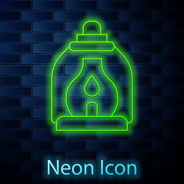 Žhnoucí Neonová Čára Ikona Táborové Svítilny Izolovaná Pozadí Cihlové Zdi — Stockový vektor
