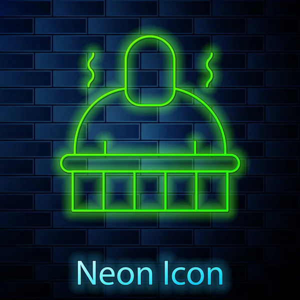 Zářící Neonová Linie Ikona Saunování Lázeňských Procedur Izolovaná Pozadí Cihlové — Stockový vektor