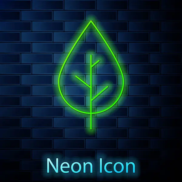 Glödande Neon Linje Leaf Ikon Isolerad Tegel Vägg Bakgrund Färsk — Stock vektor