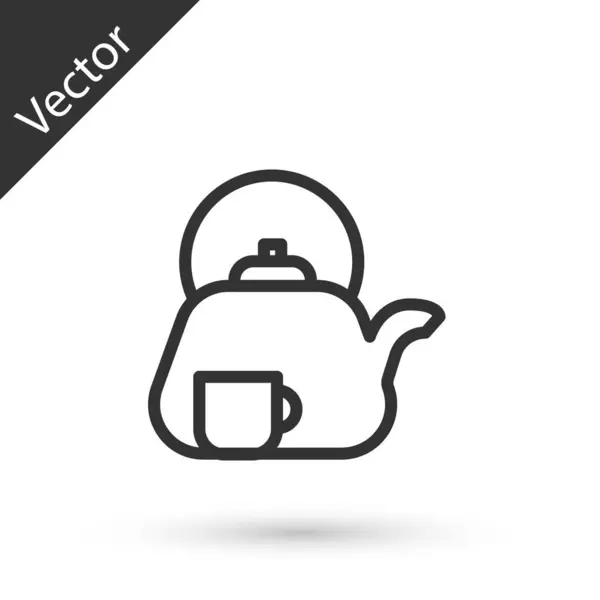 Grey Line Traditional Tea Ceremony Icon Isolated White Background Teapot — Stock Vector