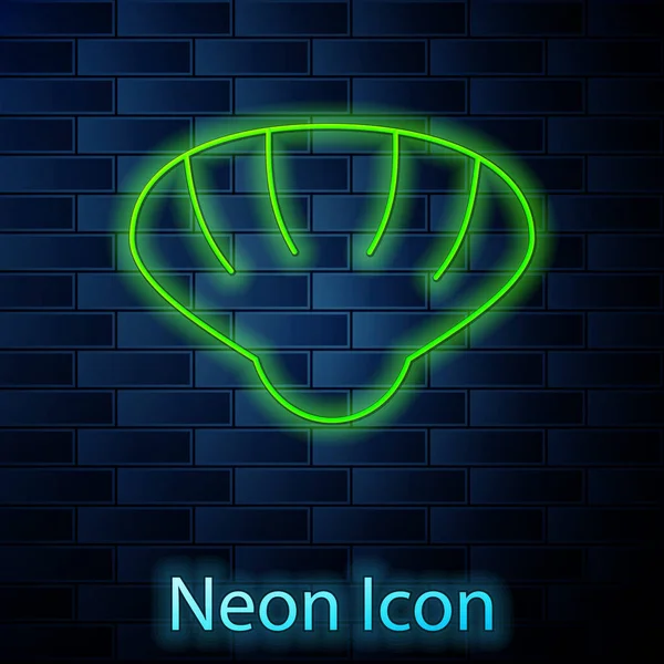 Leuchtende Neon Linie Jakobsmuschel Muschel Symbol Isoliert Auf Backsteinwand Hintergrund — Stockvektor