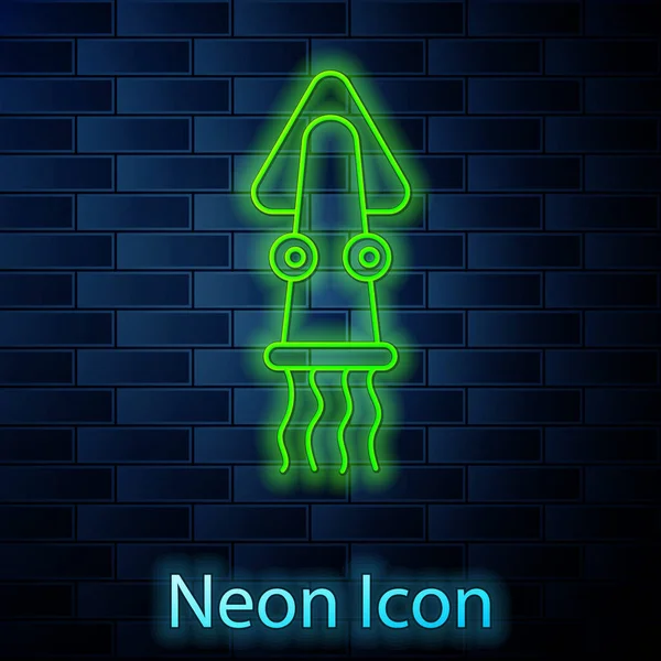 Zářící Neonová Čára Ikona Chobotnice Izolovaná Pozadí Cihlové Stěny Vektor — Stockový vektor