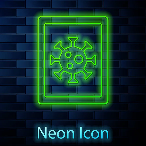 Glowing Neon Line Virus Statistics Monitor Icon Isolated Brick Wall — Wektor stockowy