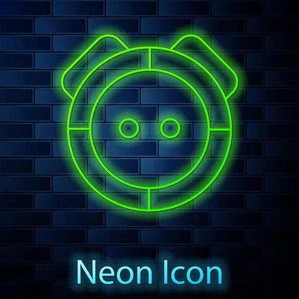 Zářící Neon Robot Vysavač Ikona Izolované Cihlové Zdi Pozadí Chytrý — Stockový vektor