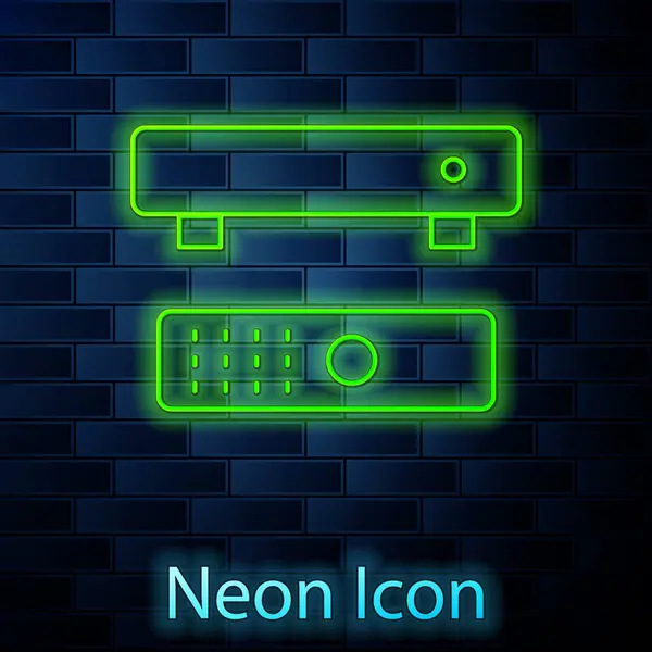Parlayan Neon Multimedya Televizyon Alıcısı Uzaktan Kumanda Simgesine Sahip Oyuncu — Stok Vektör
