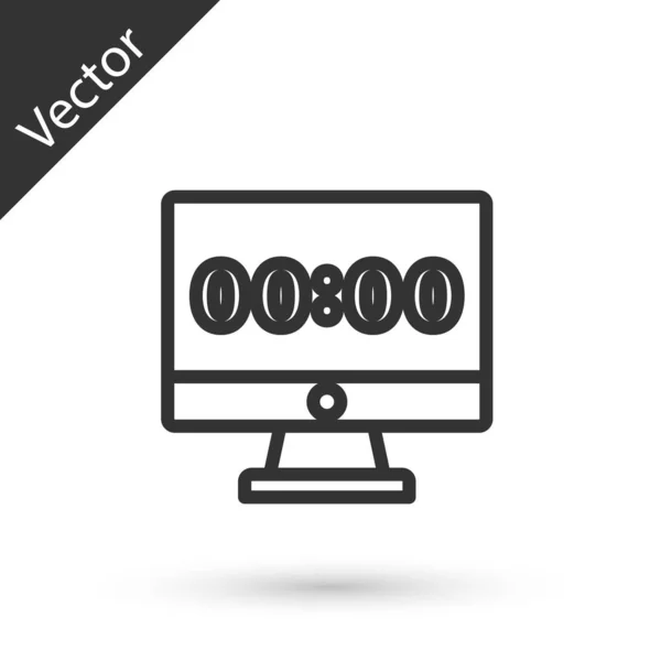 Reloj Línea Gris Icono Pantalla Del Monitor Computadora Aislado Sobre — Vector de stock