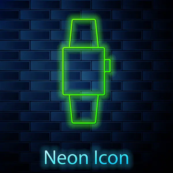 Gloeiende Neon Lijn Smartwatch Pictogram Geïsoleerd Baksteen Muur Achtergrond Vector — Stockvector