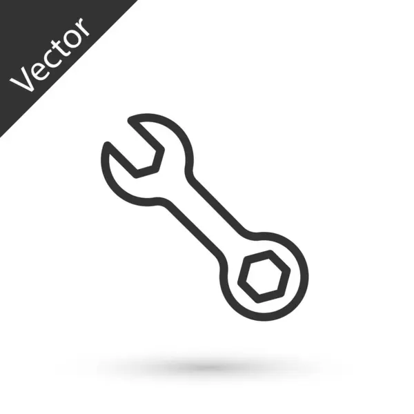 Grey Line Wrench Spanner Icon Isolated White Background Vector — Stock Vector