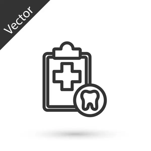 Linha Cinzenta Clipboard Com Cartão Dental Paciente Ícone Registros Médicos — Vetor de Stock