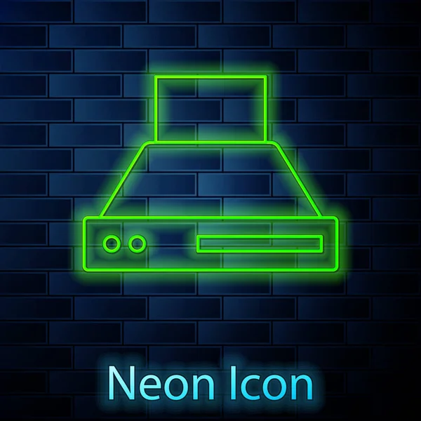 Žhnoucí Neonová Linka Kuchyně Extraktor Ventilátor Ikona Izolované Cihlové Zdi — Stockový vektor