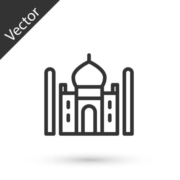 Mausoleo Taj Mahal Línea Gris Agra Indiaicon Aislado Sobre Fondo — Vector de stock