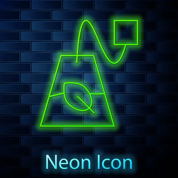 Leuchtende Neon Linie Teebeutel Symbol Isoliert Auf Backsteinwand Hintergrund Vektor — Stockvektor