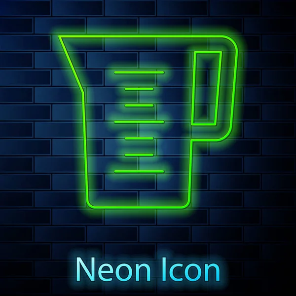 Glödande Neon Linje Kanna Glas Med Vatten Ikon Isolerad Tegel — Stock vektor