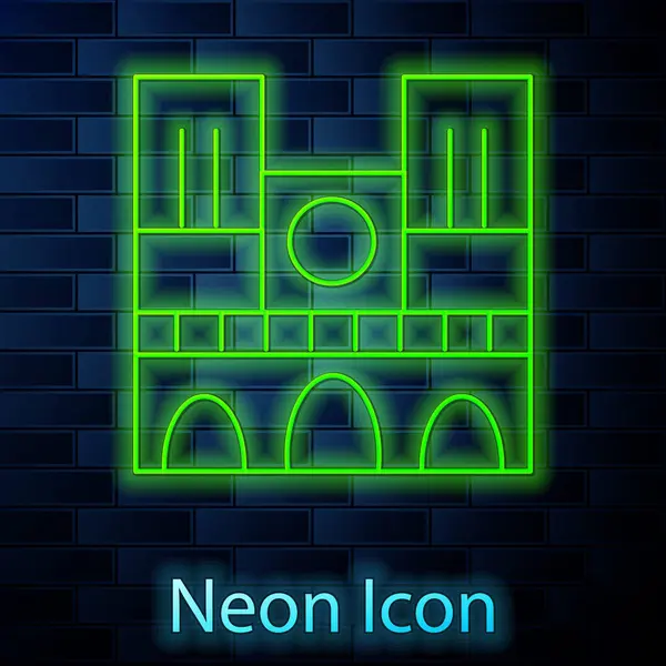 Zářící Neonová Čára Památník Francie Ikona Notre Dame Paris Izolovaná — Stockový vektor
