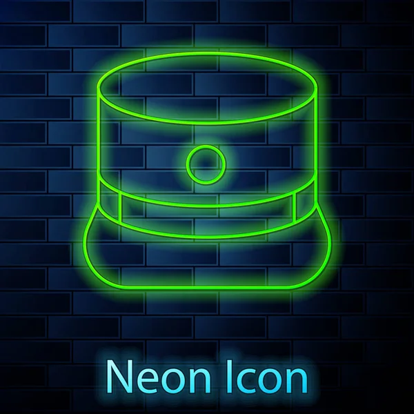 Zářící Neonová Čára Ikona Kepi Izolovaná Pozadí Cihlové Stěny Čepice — Stockový vektor
