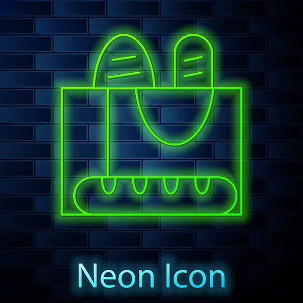 Glödande Neon Linje Franska Baguette Bröd Ikon Isolerad Tegelvägg Bakgrund — Stock vektor