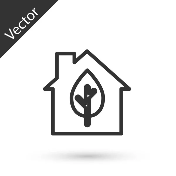 Grey Line Eco Friendly House Icon Isolated White Background Eco — Stock Vector