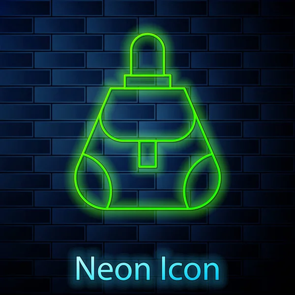 Glowing Neon Line Handbag Icon Isolated Brick Wall Background Female — Stock Vector