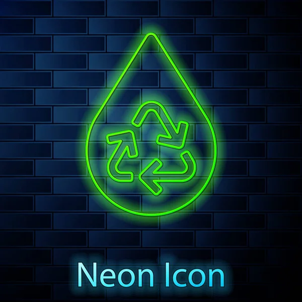 Zářící Neonová Čára Recyklujte Čistou Ikonu Aqua Izolovanou Pozadí Cihlové — Stockový vektor