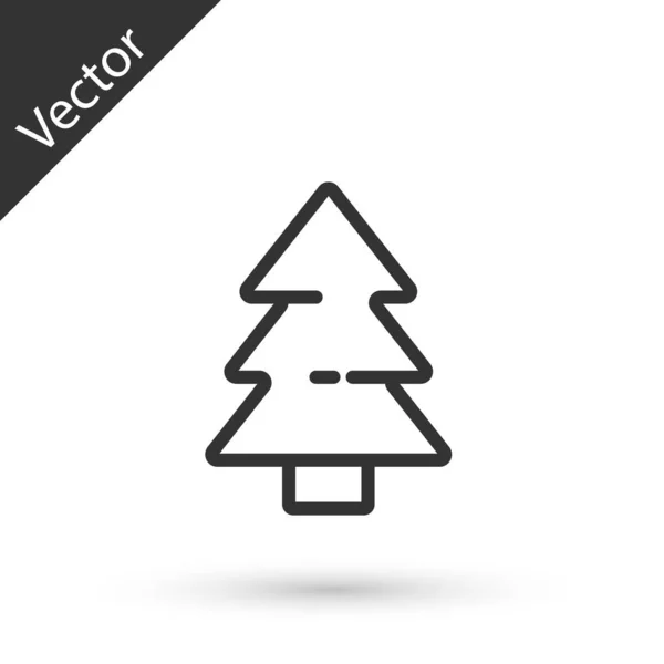 Grey Line Christmas Tree Icon Isolated White Background Merry Christmas — Stock Vector