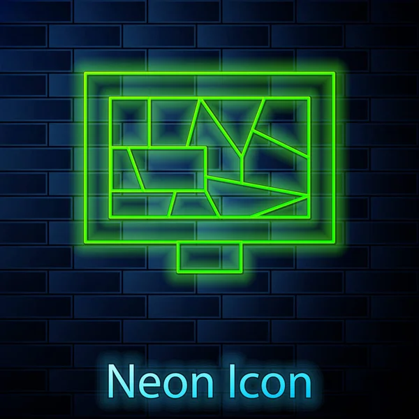 Glowing Neon Line Picture Art Icon Isolated Brick Wall Background — Stock Vector