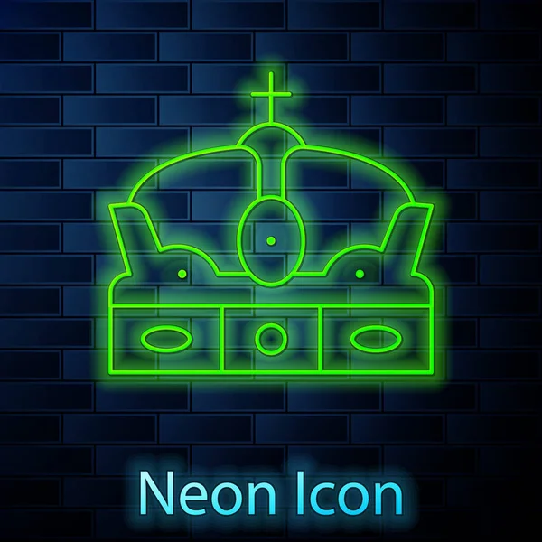Glödande Neon Linje Krona Spanien Ikon Isolerad Tegel Vägg Bakgrund — Stock vektor