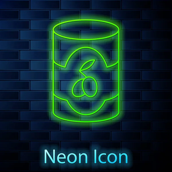 오크스 Glowing Neon Line Olives 배경에 아이콘이 수있다 통조림 음식의 — 스톡 벡터