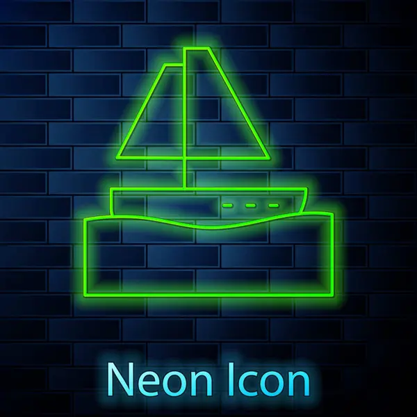 Glowing Neon Line Yacht Sailboat Sailing Ship Icon Isolated Brick — Stock Vector