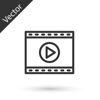 Gri çizgi Online video oynatma simgesi beyaz arkaplanda izole edildi. Oyun işaretli film şeridi. Vektör.