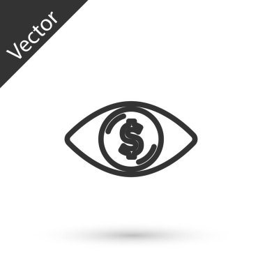 Beyaz arka planda dolar simgesi olan gri çizgi gözü. Vektör.
