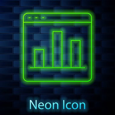 Parlak neon çizgisi, grafik, diyagram, tuğla duvar arka planında izole edilmiş bilgi simgesi. Vektör.