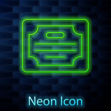 Parlayan neon hattı sertifika şablon ikonu tuğla duvar arka planında izole edildi. Başarı, ödül, diploma, burs, diploma kavramları. Vektör.