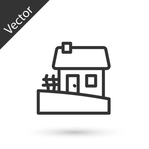 Grey Line Old Ukrainian House Hut Icon Isolated White Background — Stock Vector