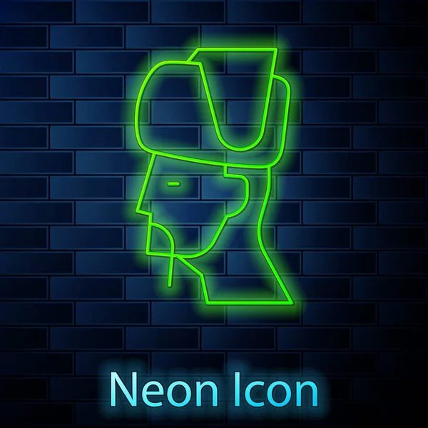 Glowing Neon Line Ukrainian Cossack Icon Isolated Brick Wall Background — Stock Vector