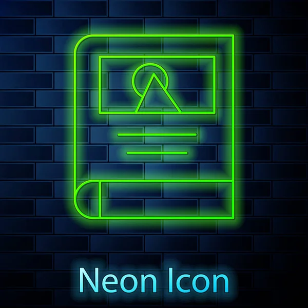 Glowing Neon Line Photo Album Gallery Icon Isolated Brick Wall — Stock Vector