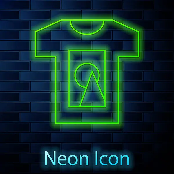 Glödande Neon Line Shirt Ikon Isolerad Tegel Vägg Bakgrund Vektor — Stock vektor