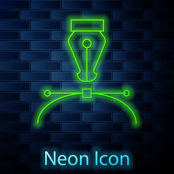 Glowing Neon Line Fountain Pen Nib Icon Isolated Brick Wall — Stock Vector