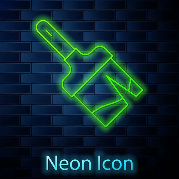 Parlayan Neon Çizgisi Boya Fırçası Simgesi Tuğla Duvar Arka Planında — Stok Vektör