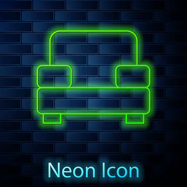 Leuchtende Neon Linie Sessel Symbol Isoliert Auf Backsteinwand Hintergrund Vektor — Stockvektor