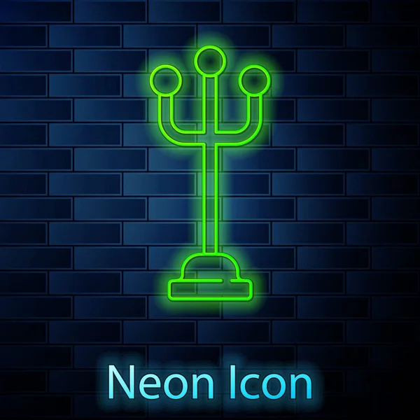 Zářící Neonová Čára Ikona Kabátového Stojanu Izolovaná Pozadí Cihlové Stěny — Stockový vektor