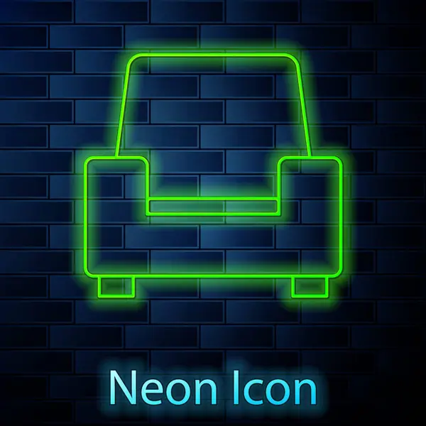 Leuchtende Neon Linie Sessel Symbol Isoliert Auf Backsteinwand Hintergrund Vektor — Stockvektor